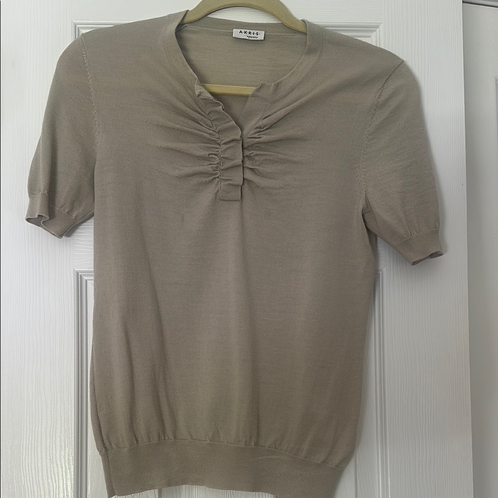 Akris Punto Tan Ruched Polo Blouse